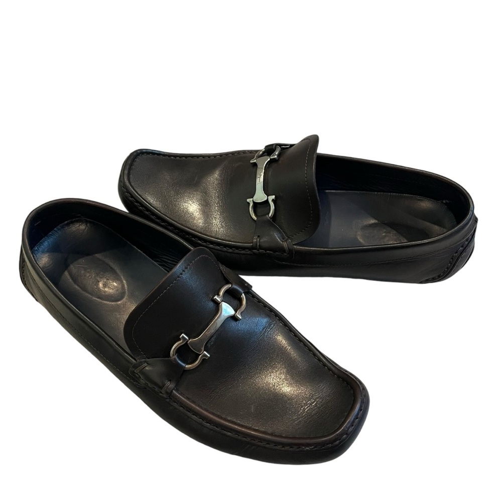 SALVATORE FERRAGAMO Plum Leather Driving Shoes Sz 8.5 EE, RETAIL $560 - Picture 4 of 14